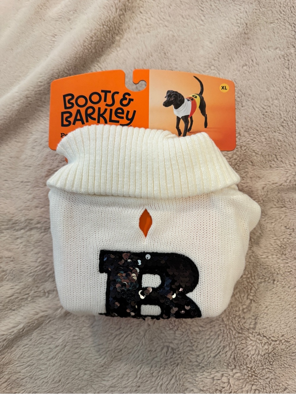 Boots & Barkley White Sequin 'BOO' Dog Sweater - XL